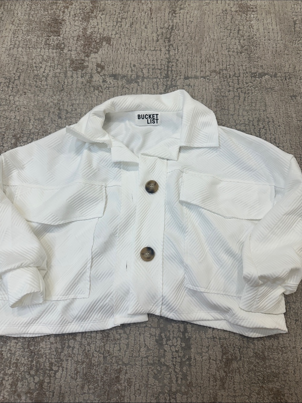 BUCKETLIST White Textured Cropped Jean Jacket for Kids